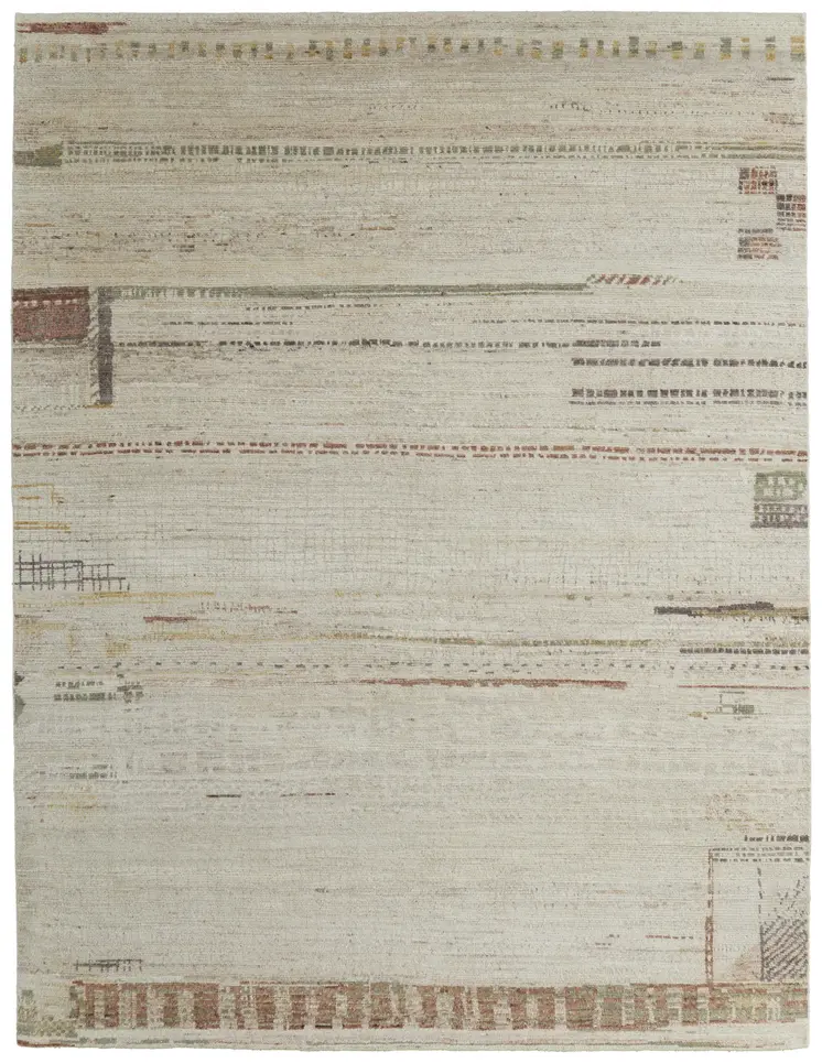 8' X 12' Gray Tan and Green Wool Abstract Hand Knotted Area Rug