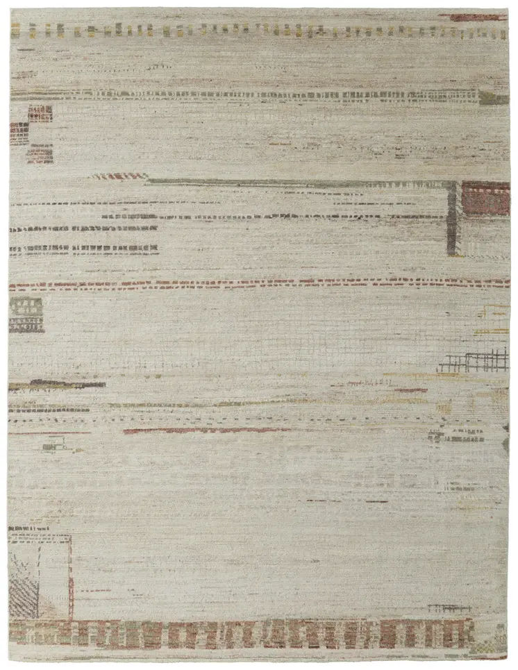 8' X 12' Gray Tan and Green Wool Abstract Hand Knotted Area Rug