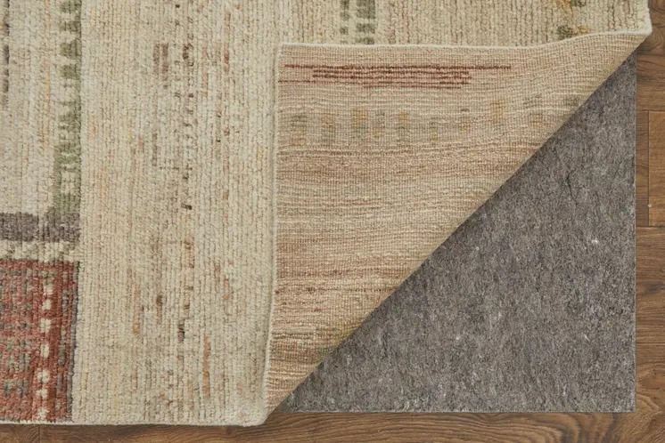 2' X 3' Gray Tan and Green Wool Abstract Hand Knotted Area Rug