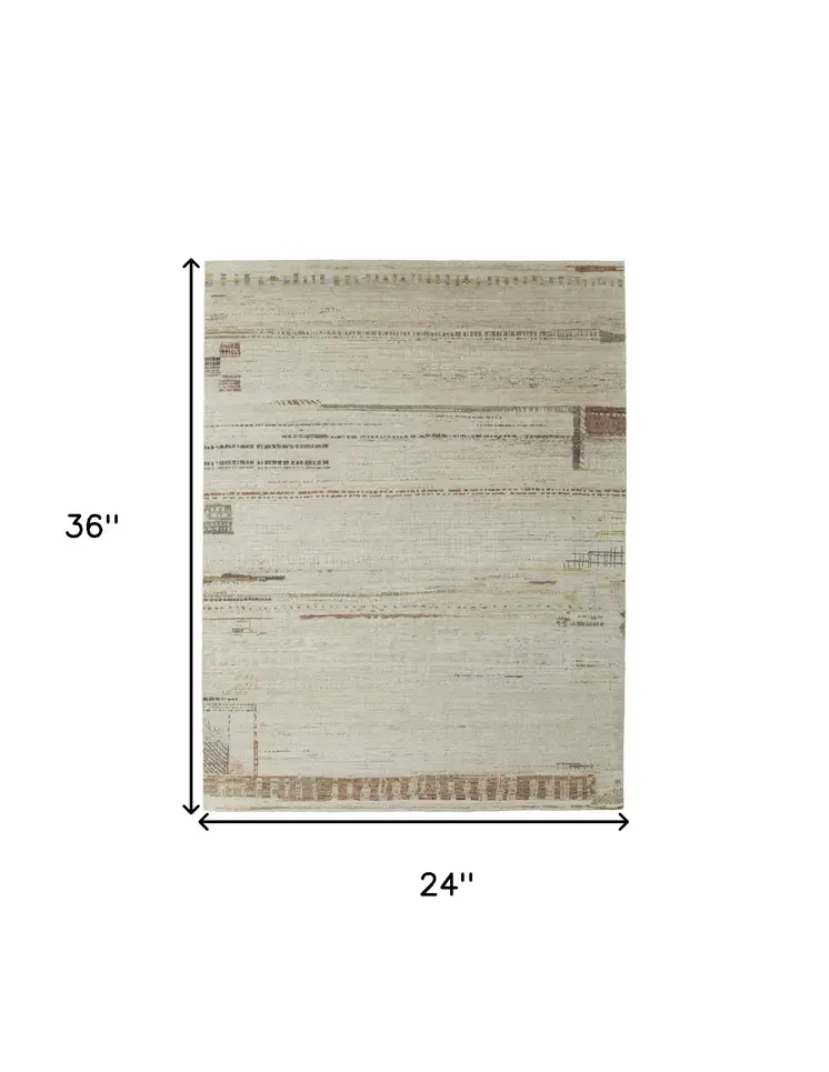 2' X 3' Gray Tan and Green Wool Abstract Hand Knotted Area Rug