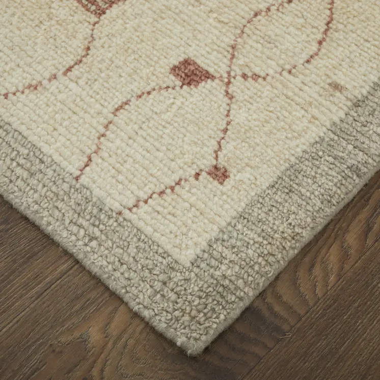 2' X 3' Gray and Red Wool Geometric Hand Knotted Area Rug