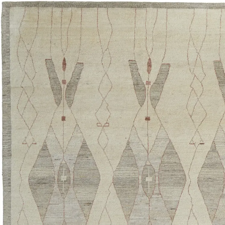 2' X 3' Gray and Red Wool Geometric Hand Knotted Area Rug