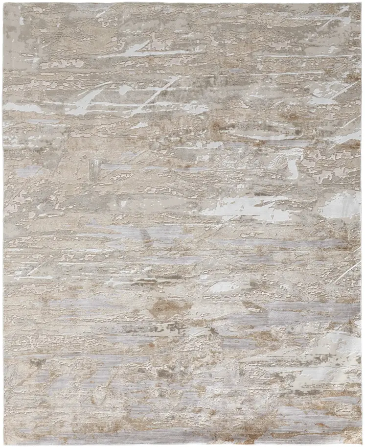 3' X 5' Ivory Gray and Tan Abstract Power Loom Worn Faded Area Rug