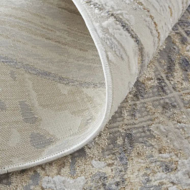 3' X 5' Gray and Ivory Abstract Power Loom Worn Faded Area Rug
