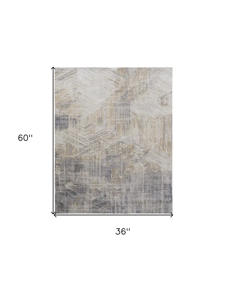 3' X 5' Gray and Ivory Abstract Power Loom Worn Faded Area Rug