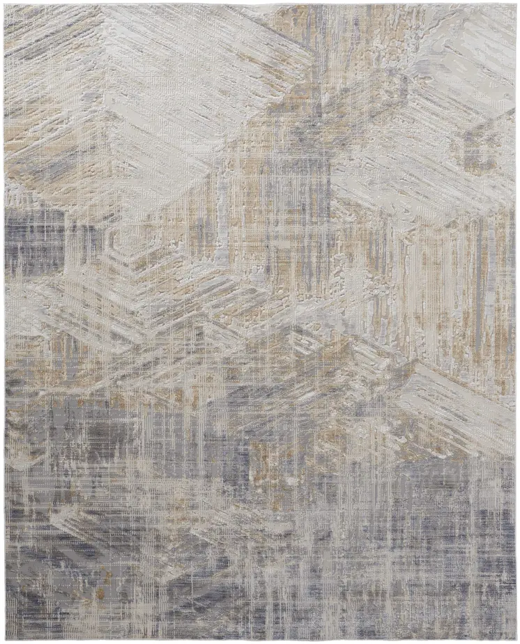 3' X 5' Gray and Ivory Abstract Power Loom Worn Faded Area Rug