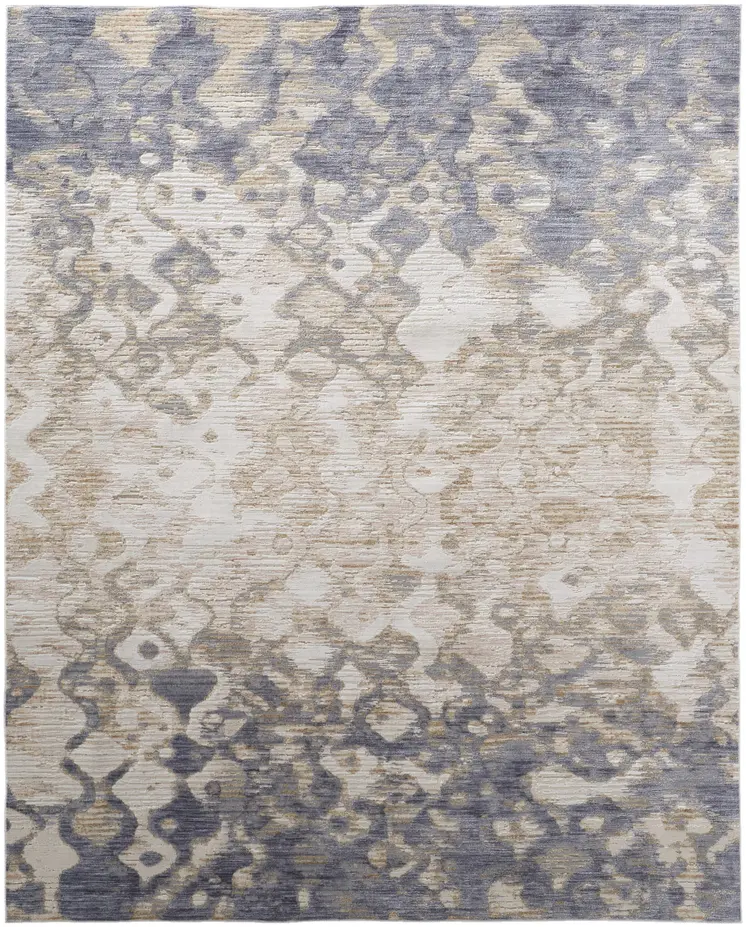 3' X 5' Ivory Tan and Blue Ombre Power Loom Area Rug