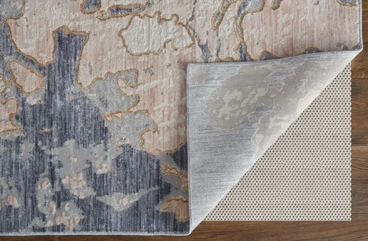 3' X 5' Tan and Blue Abstract Power Loom Worn Faded Area Rug