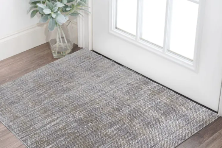 3' X 5' Taupe and Silver Abstract Power Loom Worn Faded Area Rug