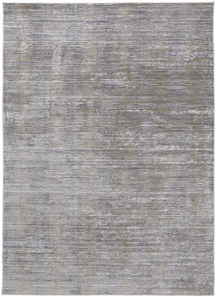 3' X 5' Taupe and Silver Abstract Power Loom Worn Faded Area Rug