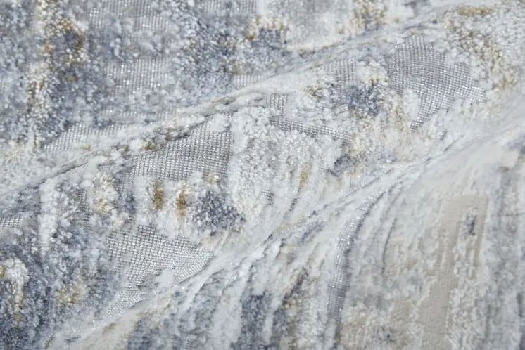 3' X 5' Gray and Blue Abstract Power Loom Worn Faded Area Rug
