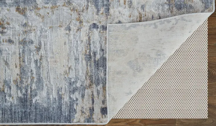 3' X 5' Gray and Blue Abstract Power Loom Worn Faded Area Rug
