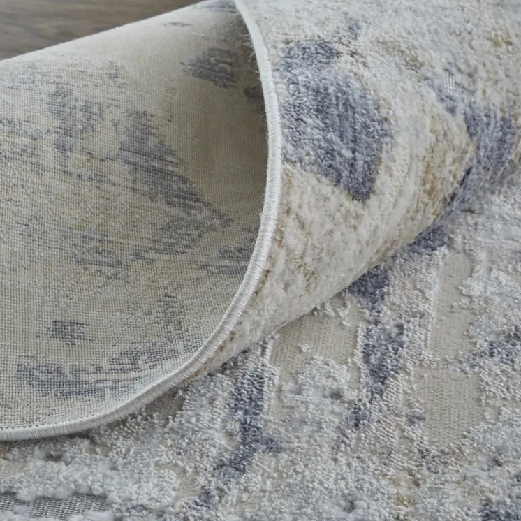 3' X 5' Gray and Blue Abstract Power Loom Worn Faded Area Rug