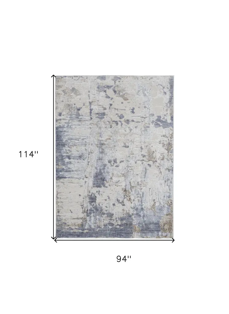 8' X 10' Ivory Gray and Blue Abstract Power Loom Worn Faded Area Rug