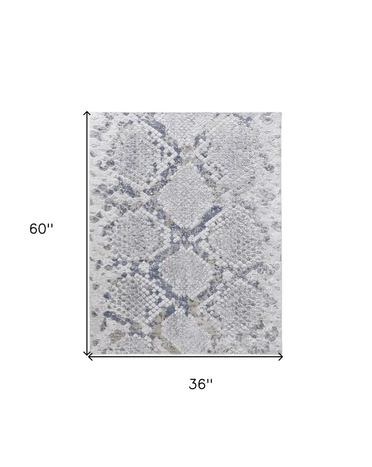 3' X 5' Gray Silver and Blue Floral Power Loom Area Rug
