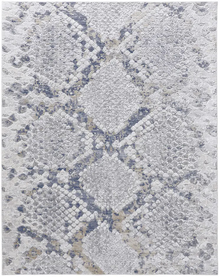 5' X 8' Gray Silver and Blue Floral Power Loom Area Rug