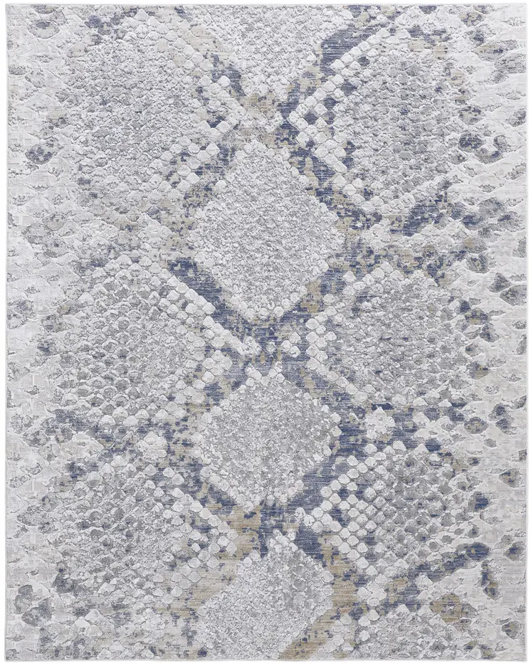 10' X 13' Gray Silver and Blue Floral Power Loom Area Rug