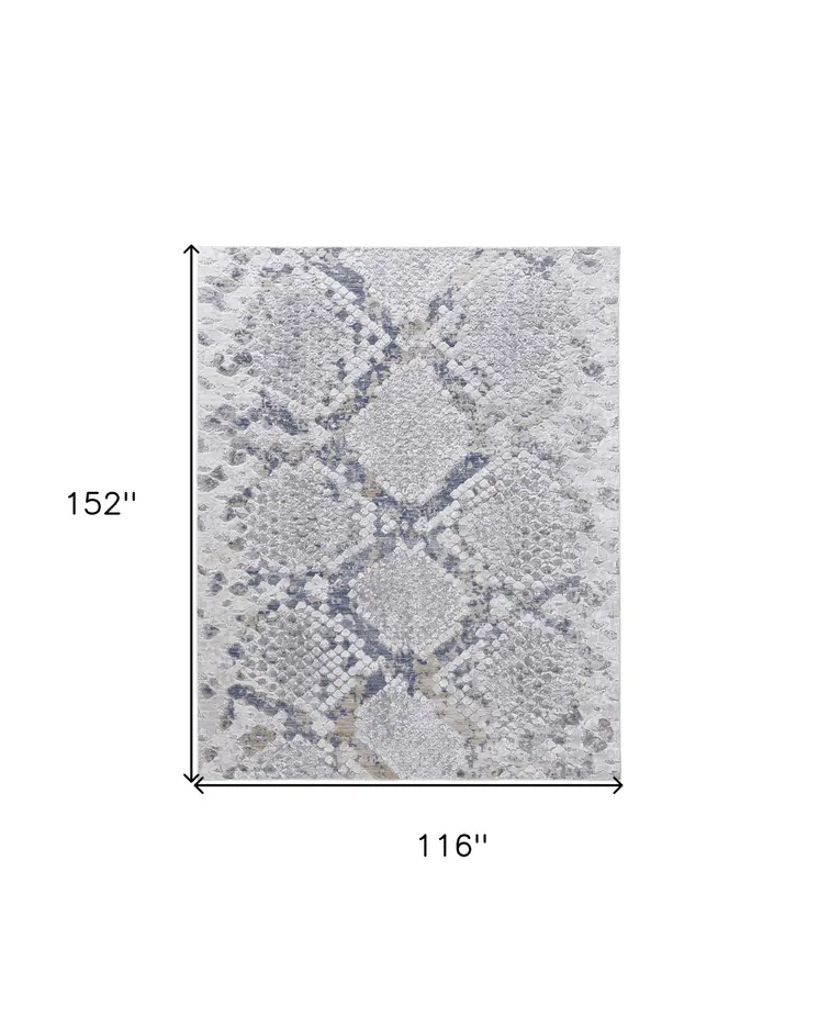 10' X 13' Gray Silver and Blue Floral Power Loom Area Rug