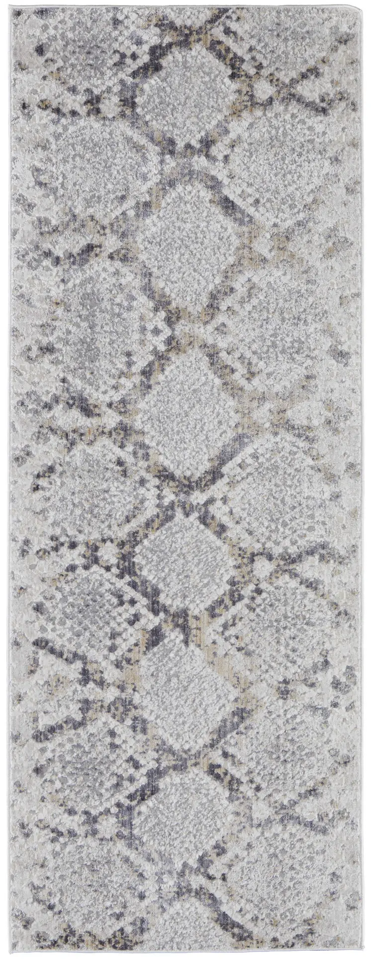 10' Gray and Silver Floral Power Loom Runner Rug