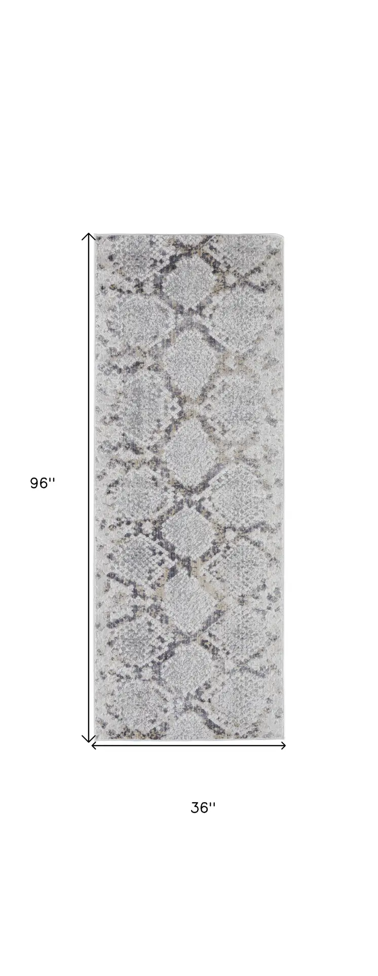 8' Gray and Silver Floral Power Loom Runner Rug