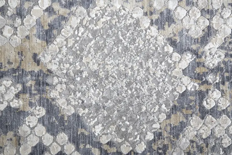 2' X 3' Gray and Silver Floral Power Loom Area Rug