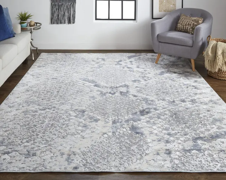 2' X 3' Gray and Silver Floral Power Loom Area Rug