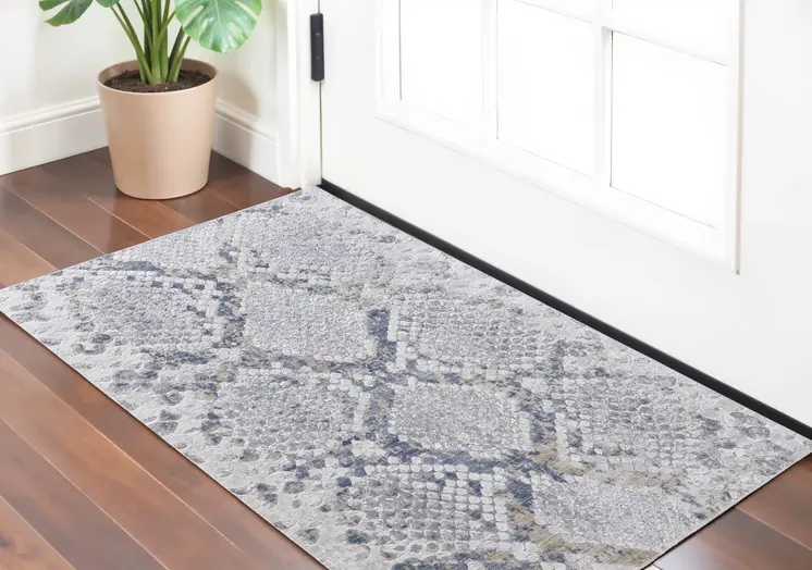 2' X 3' Gray and Silver Floral Power Loom Area Rug