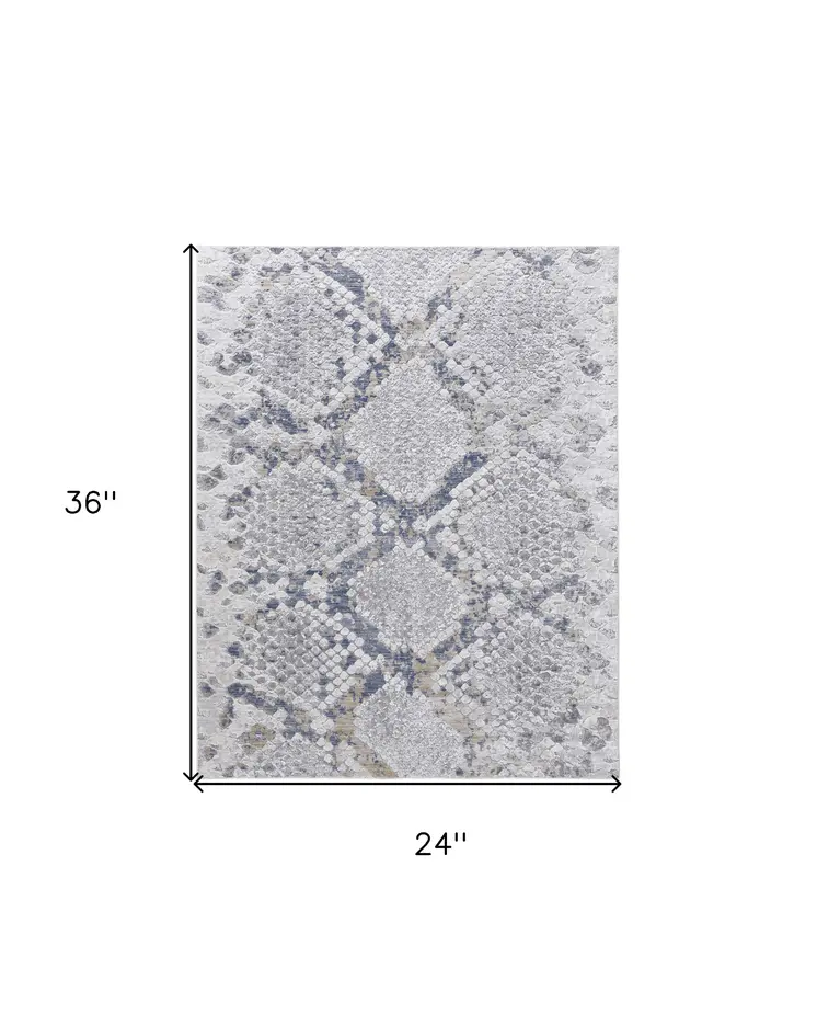 2' X 3' Gray and Silver Floral Power Loom Area Rug
