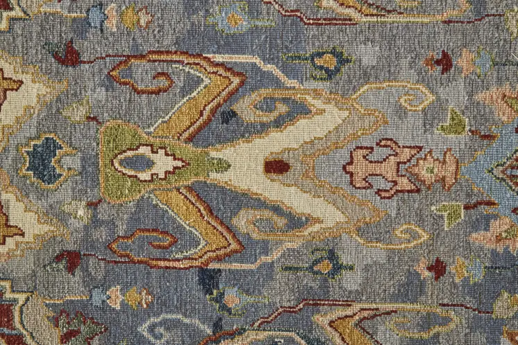 9' X 13' Blue Gray and Brown Wool Ikat Hand Knotted Area Rug With Fringe