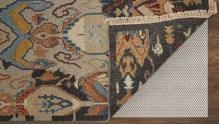 4' X 6' Blue Gray and Brown Wool Ikat Hand Knotted Area Rug With Fringe