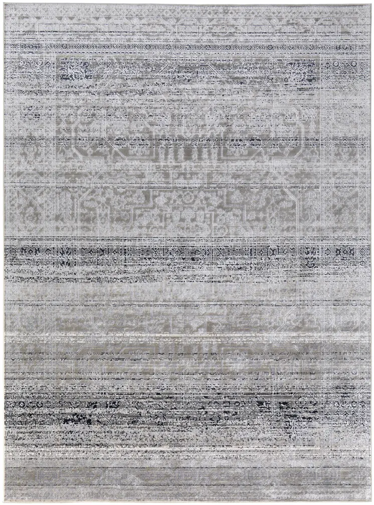 12' X 15' Black and Gray Abstract Power Loom Worn Faded Area Rug