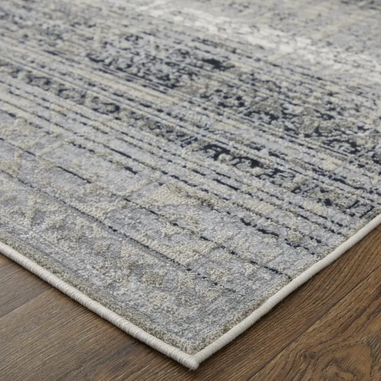 12' X 15' Black and Gray Abstract Power Loom Worn Faded Area Rug