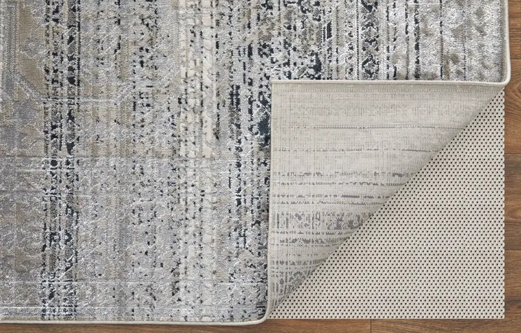 12' X 15' Black and Gray Abstract Power Loom Worn Faded Area Rug