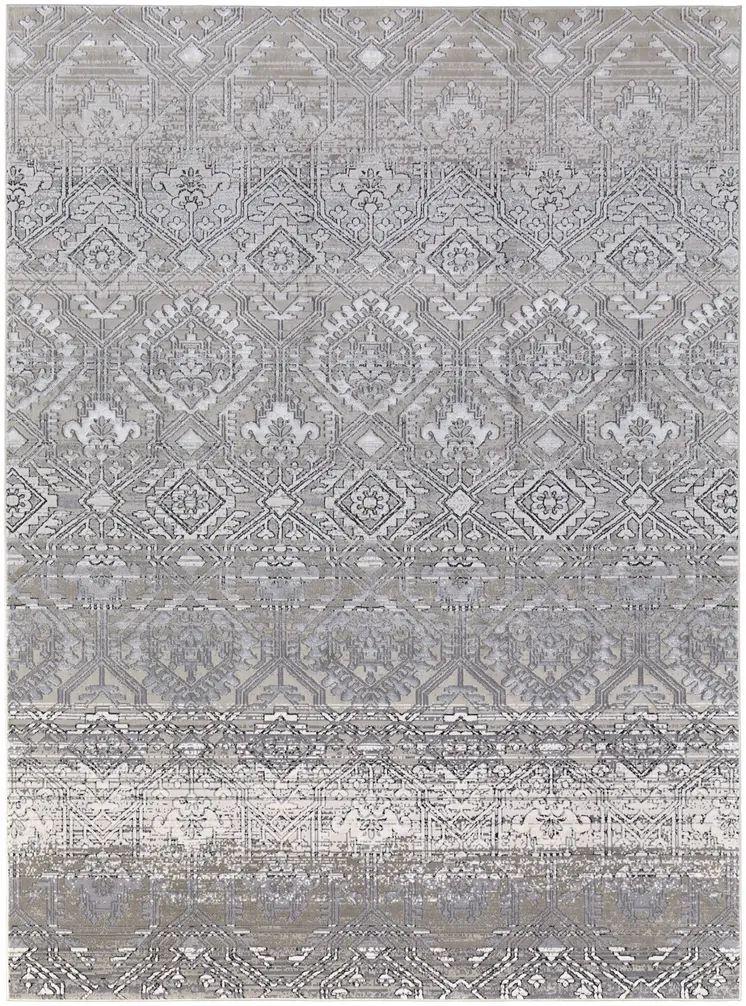 12' X 15' Black and Silver Abstract Power Loom Worn Faded Area Rug