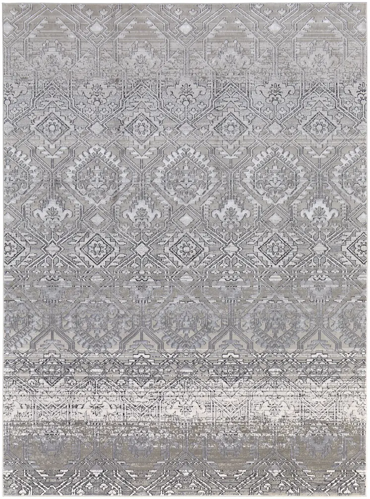 12' X 15' Black and Silver Abstract Power Loom Worn Faded Area Rug