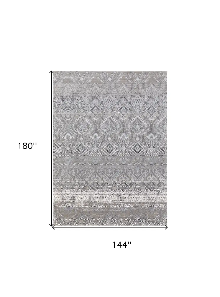 12' X 15' Black and Silver Abstract Power Loom Worn Faded Area Rug