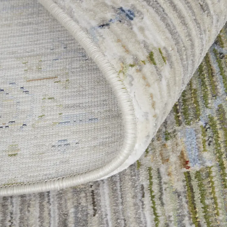 8' X 10' Ivory Green and Blue Abstract Power Loom Worn Faded Area Rug