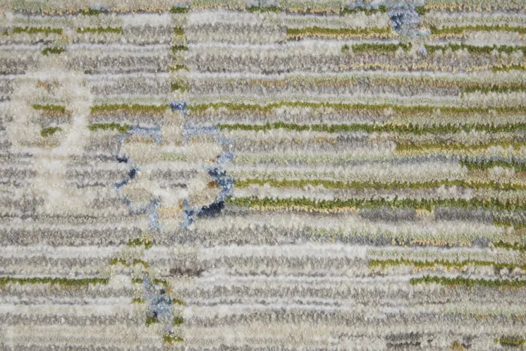 2' X 3' Ivory Green and Blue Abstract Power Loom Worn Faded Area Rug