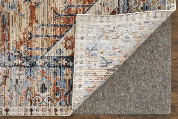 2' X 3' Ivory Red and Blue Abstract Power Loom Worn Faded Area Rug