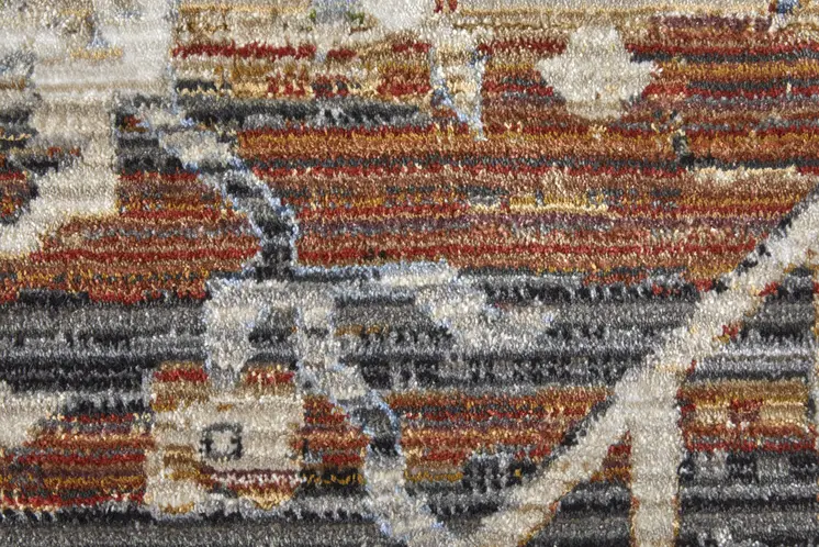 2' X 3' Ivory Red and Blue Abstract Power Loom Worn Faded Area Rug