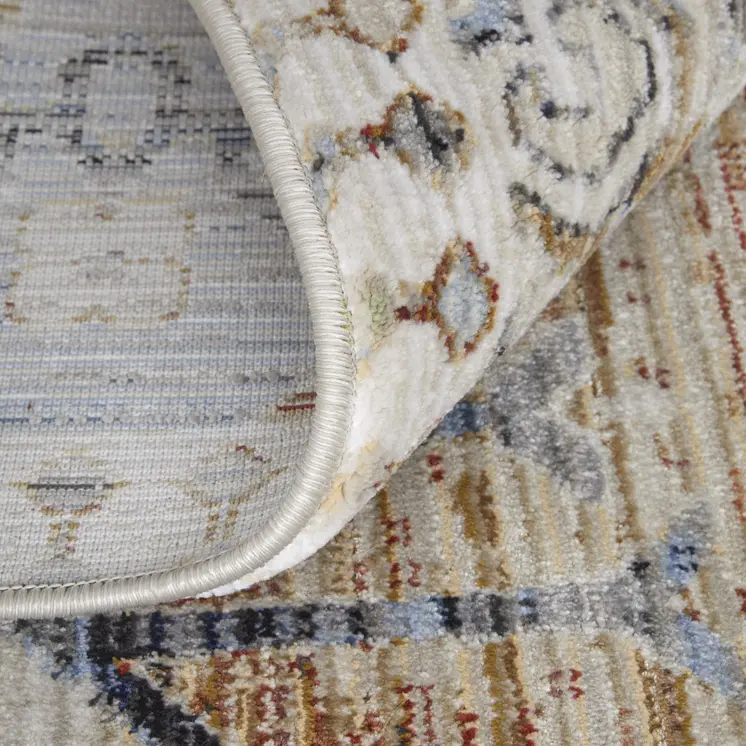 2' X 3' Ivory Red and Blue Abstract Power Loom Worn Faded Area Rug