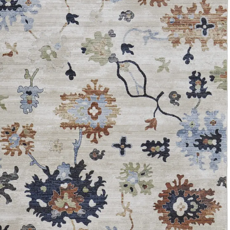 8' X 10' Ivory Red and Blue Floral Power Loom Area Rug