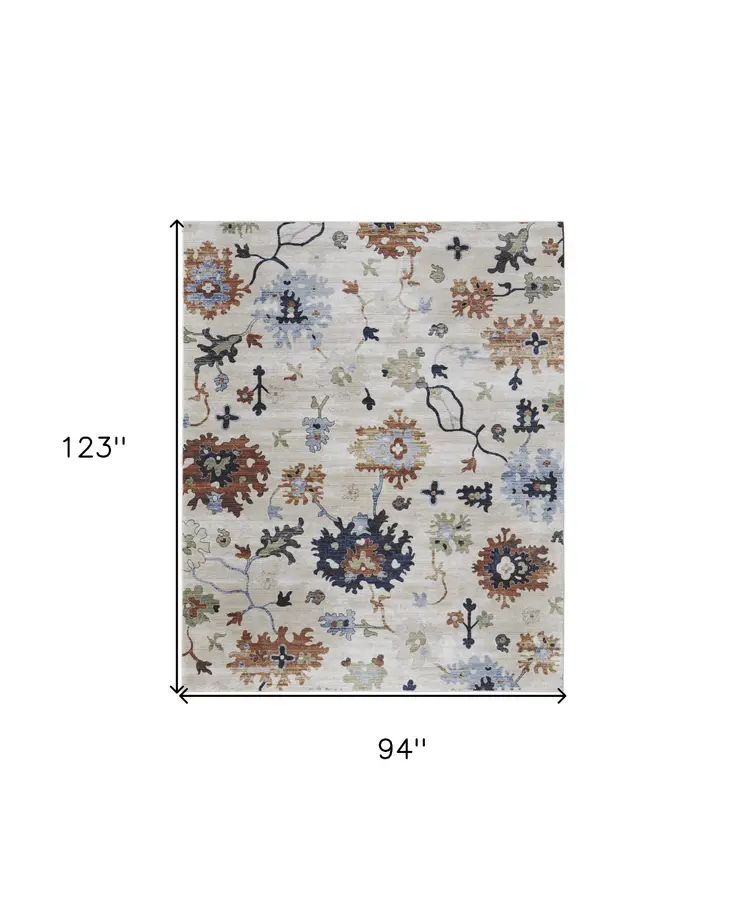 8' X 10' Ivory Red and Blue Floral Power Loom Area Rug