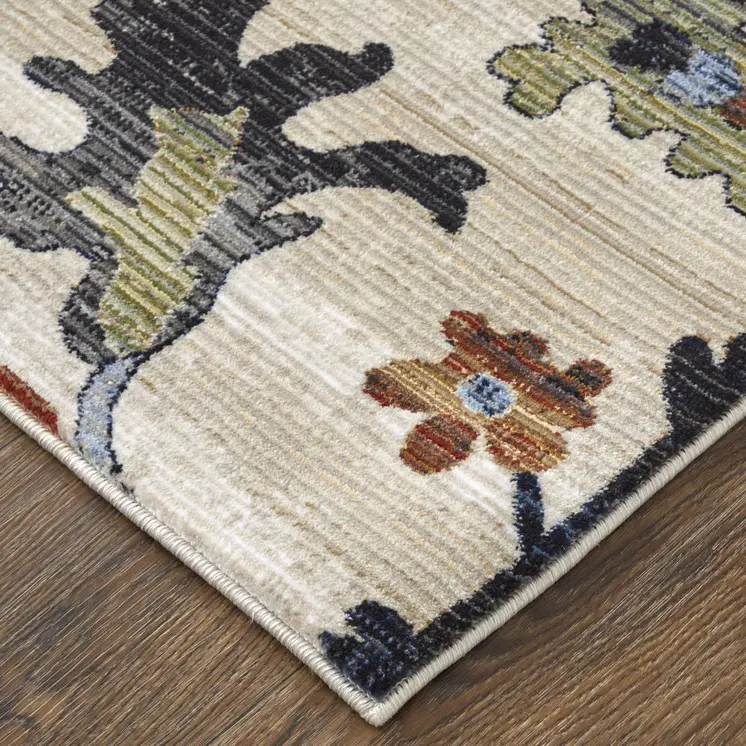 2' X 3' Ivory Red and Blue Floral Power Loom Area Rug