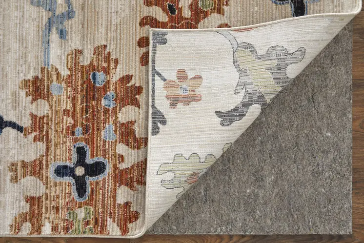2' X 3' Ivory Red and Blue Floral Power Loom Area Rug
