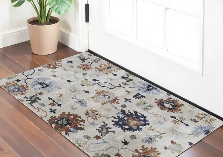2' X 3' Ivory Red and Blue Floral Power Loom Area Rug