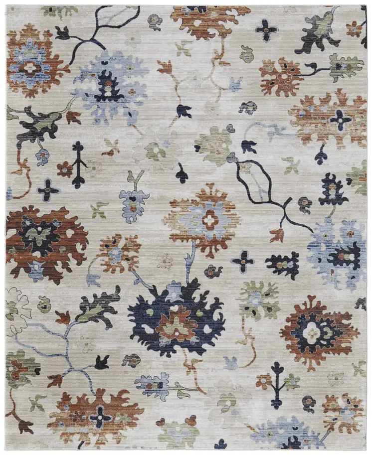 2' X 3' Ivory Red and Blue Floral Power Loom Area Rug