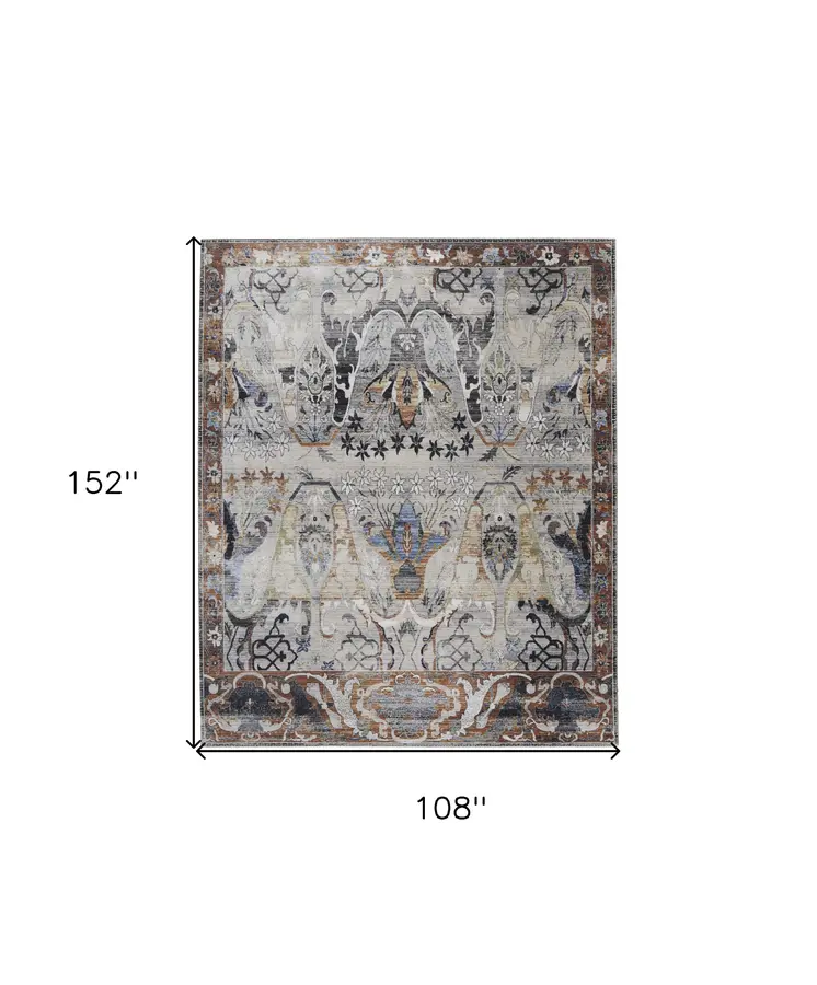 9' X 13' Gray Black and Red Ikat Power Loom Area Rug