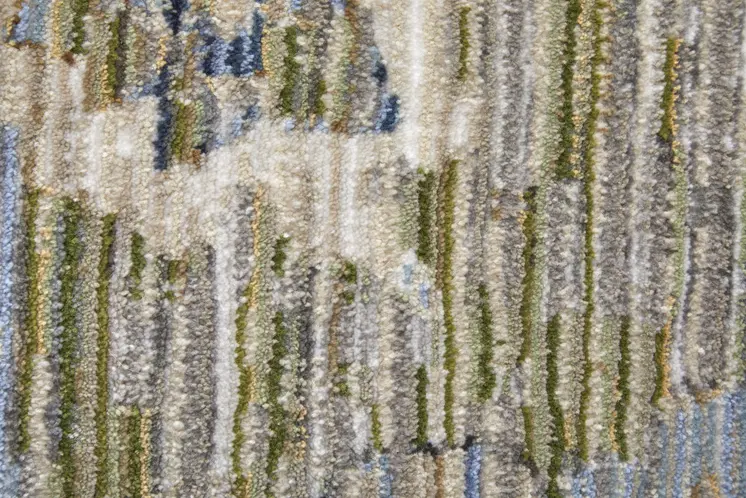 8' X 10' Ivory Green and Blue Floral Power Loom Worn Faded Area Rug