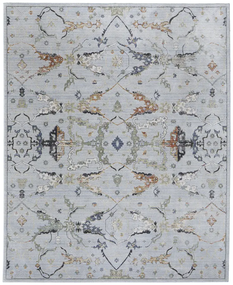 5' X 8' Gray Blue and Green Floral Power Loom Area Rug